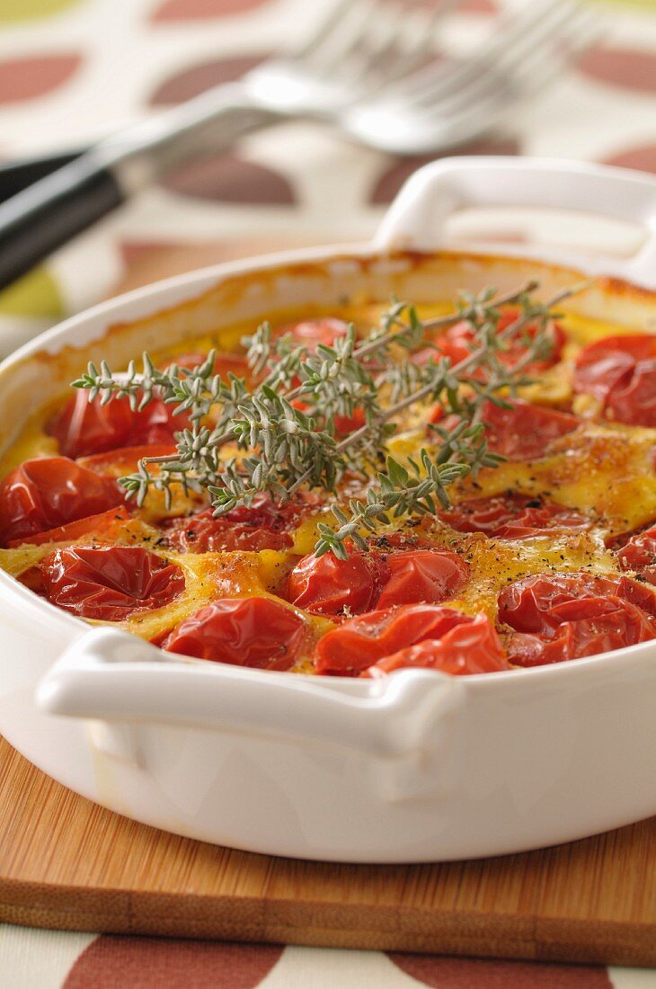 Cherry tomato,thyme and goat's cheese flan