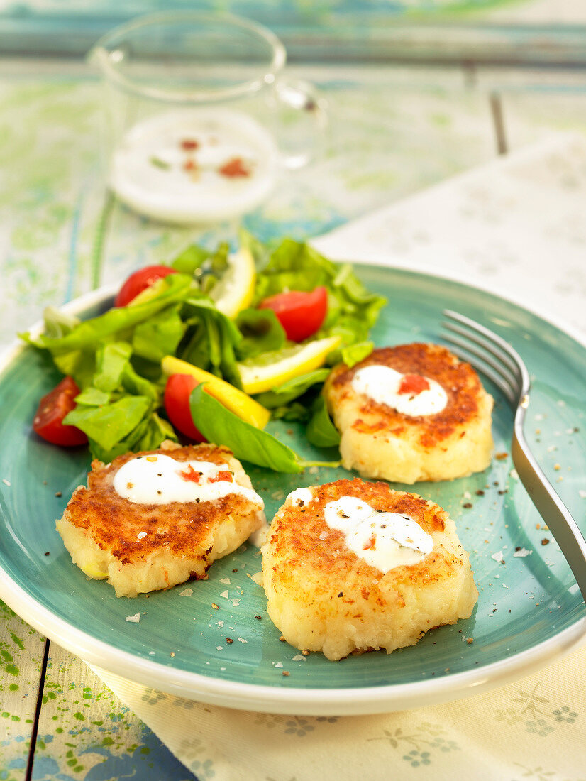 Small potato croquettes with yoghurt sauce