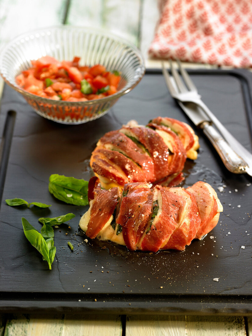 Saltimbocca -style chicken with Serrano ham and mozzarella