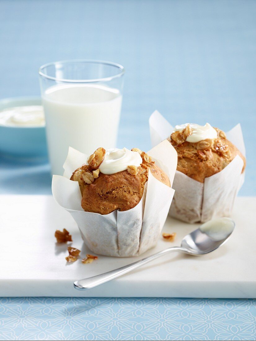 Pear,cereal and dried fruit muffins