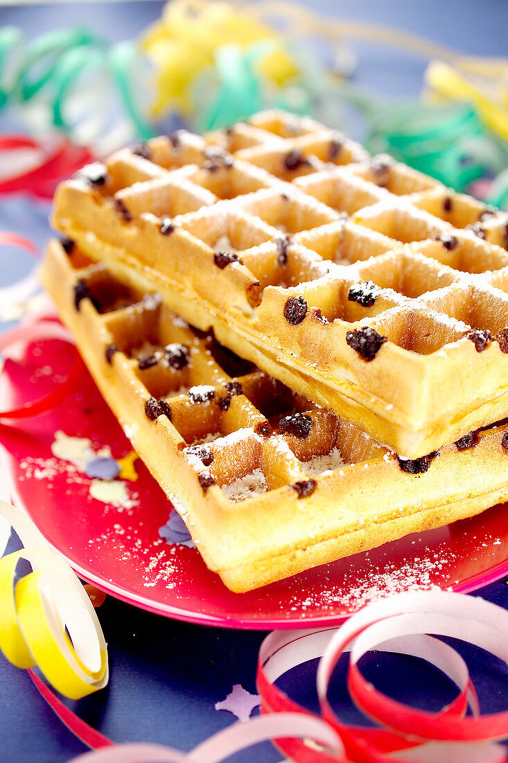 Carnaval chocolate chip waffles