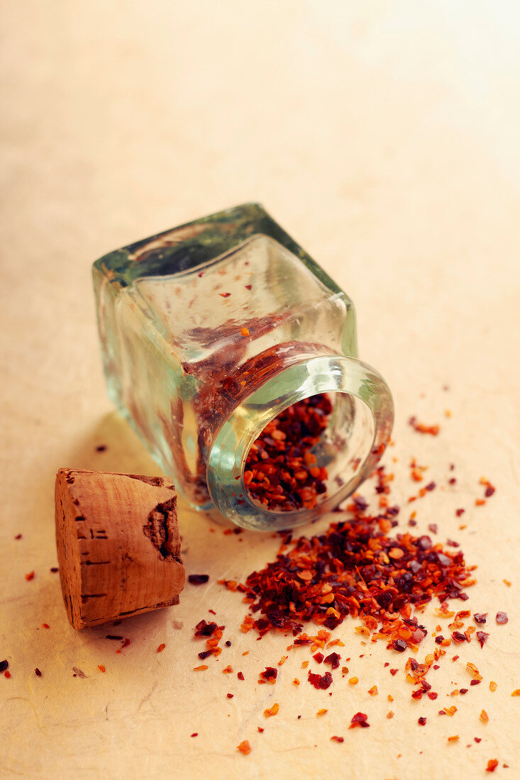 Small jar of crushed red chili pepper
