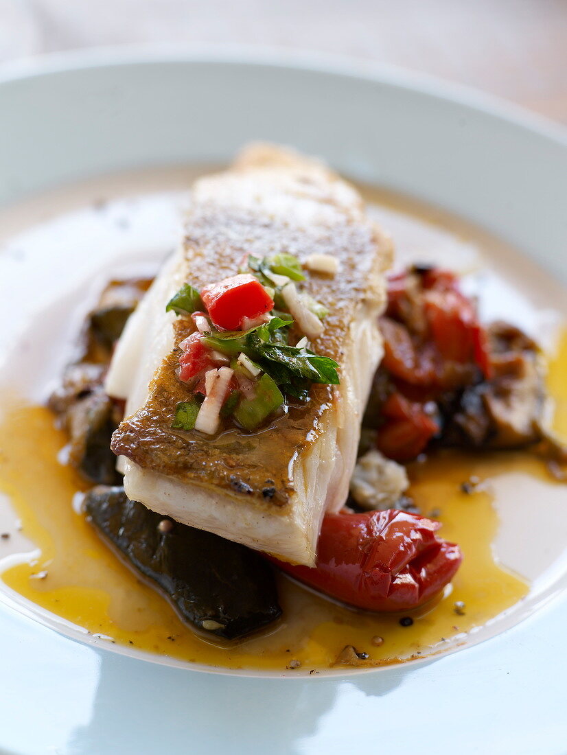 Cod a la plancha with peppers