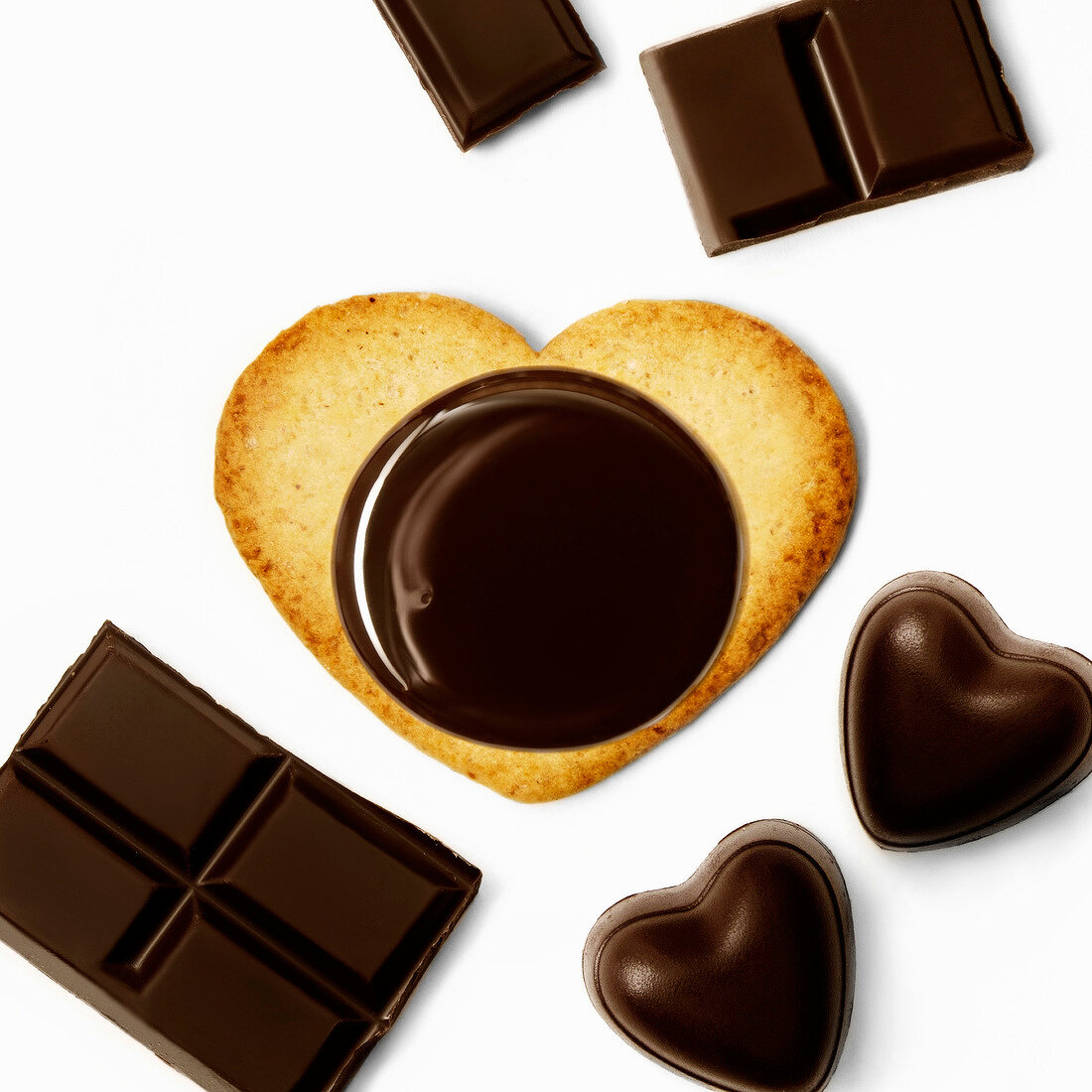 Heart-shaped biscuit with dark chocolate