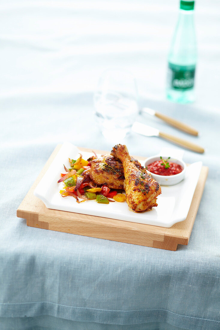 Marinated chicken drumsticks with peppers