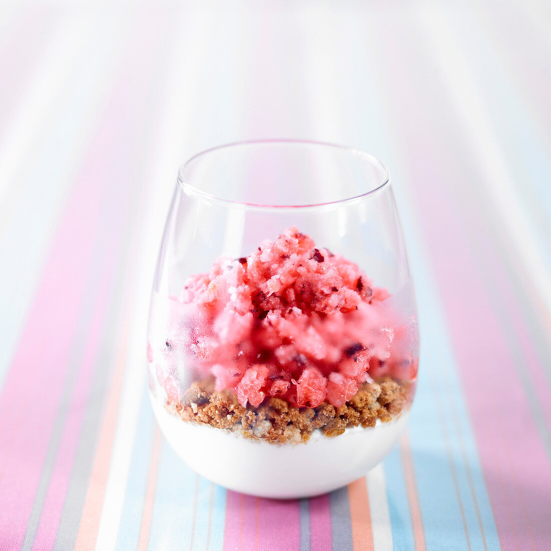 Cranberry granita with crumbled cookies and Fromage blanc