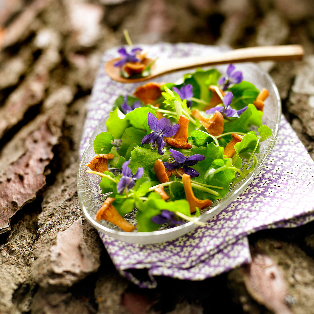 Chanterelle and violet salad