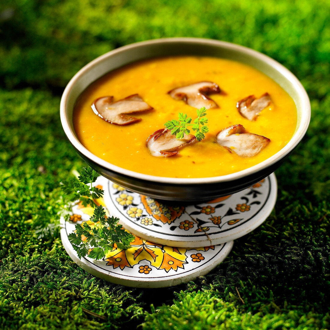 Cream of pumpkin soup with ceps