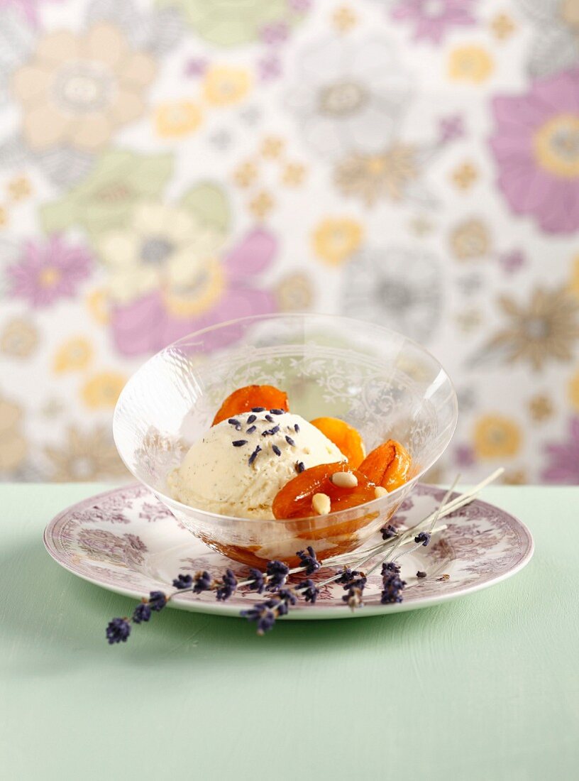Lavender ice cream and roasted apricots