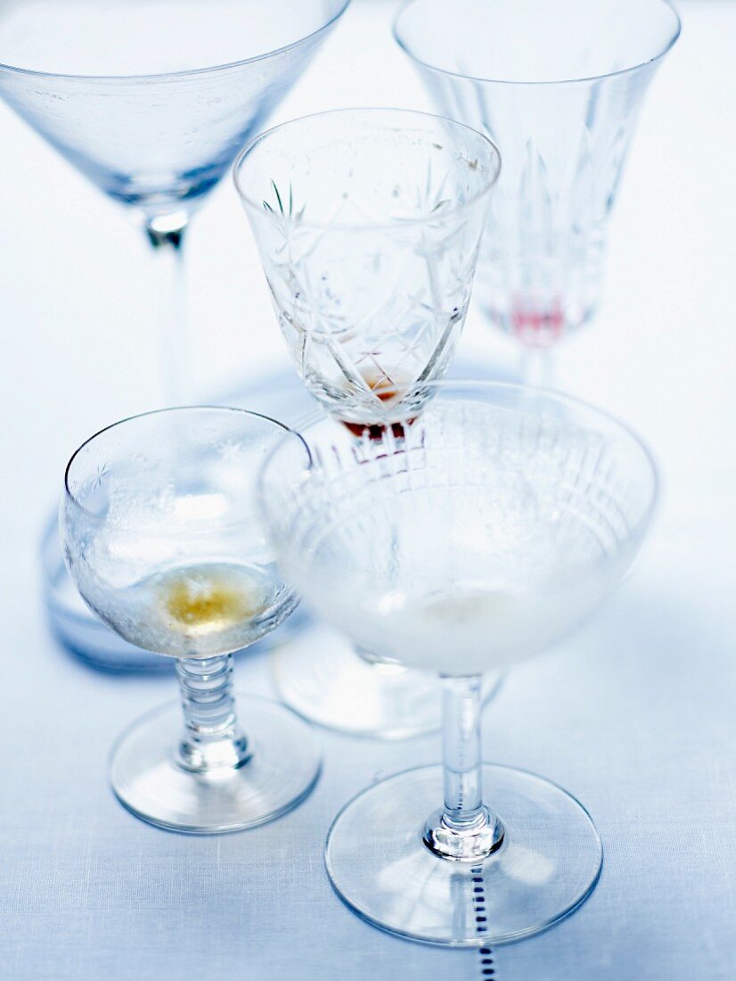 Various empty cocktail glasses