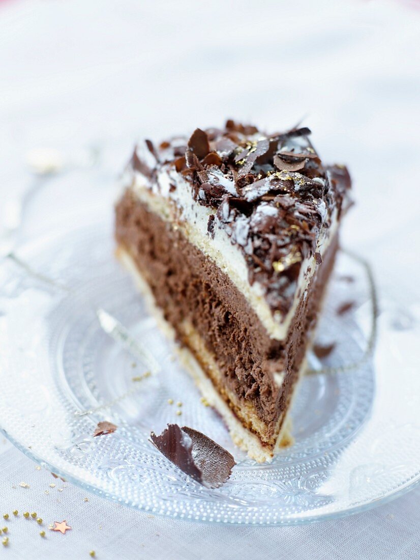 A slice of chocolate mocha cake