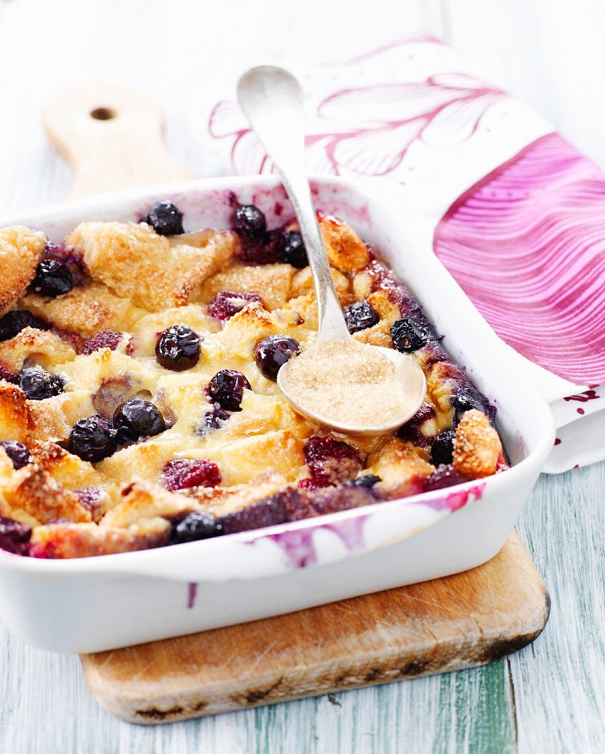 Summer fruit bread and butter pudding