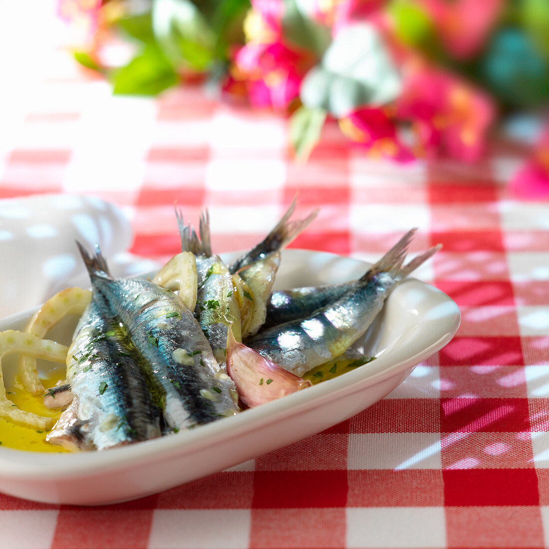Marinated anchovies with garlic and fennel,Italy