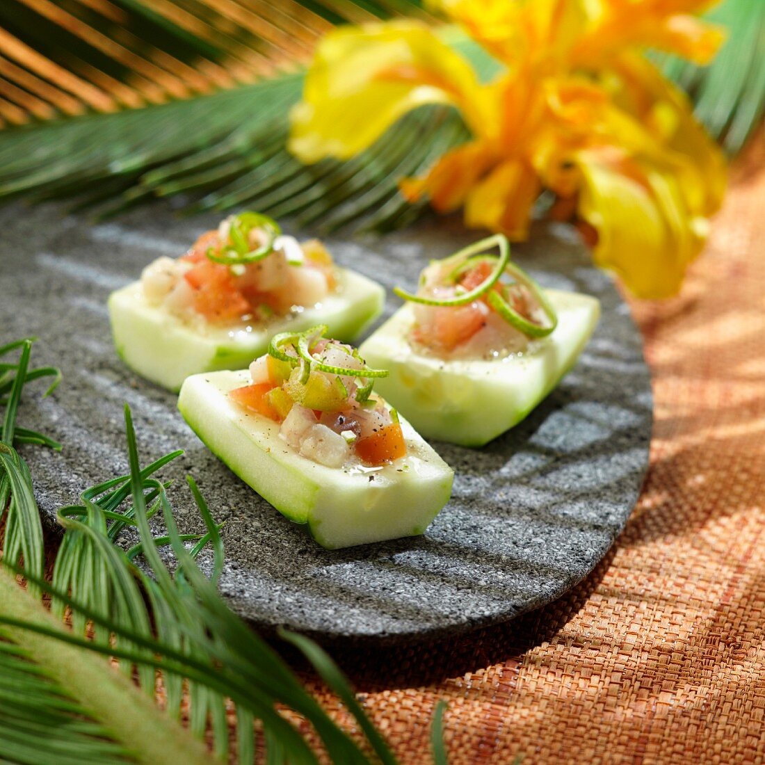 Cucumber and raw fish tartare,Samoa