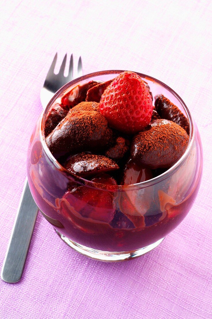 Strawberry fruit salad with chocolate