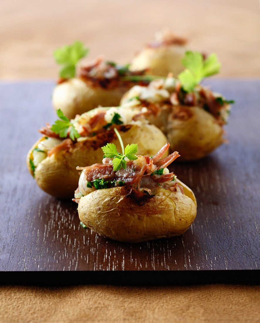 Potatoes stuffed with duck confit