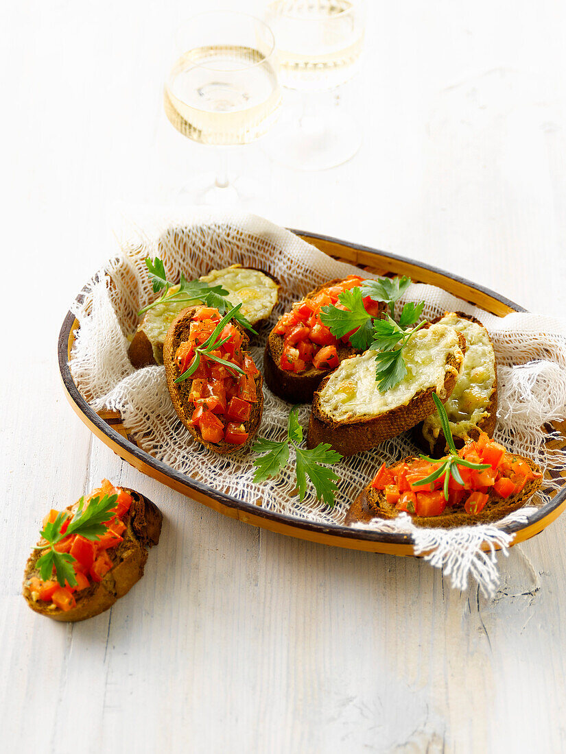 Tomato,garlic and rosemary grilled Bruschettas