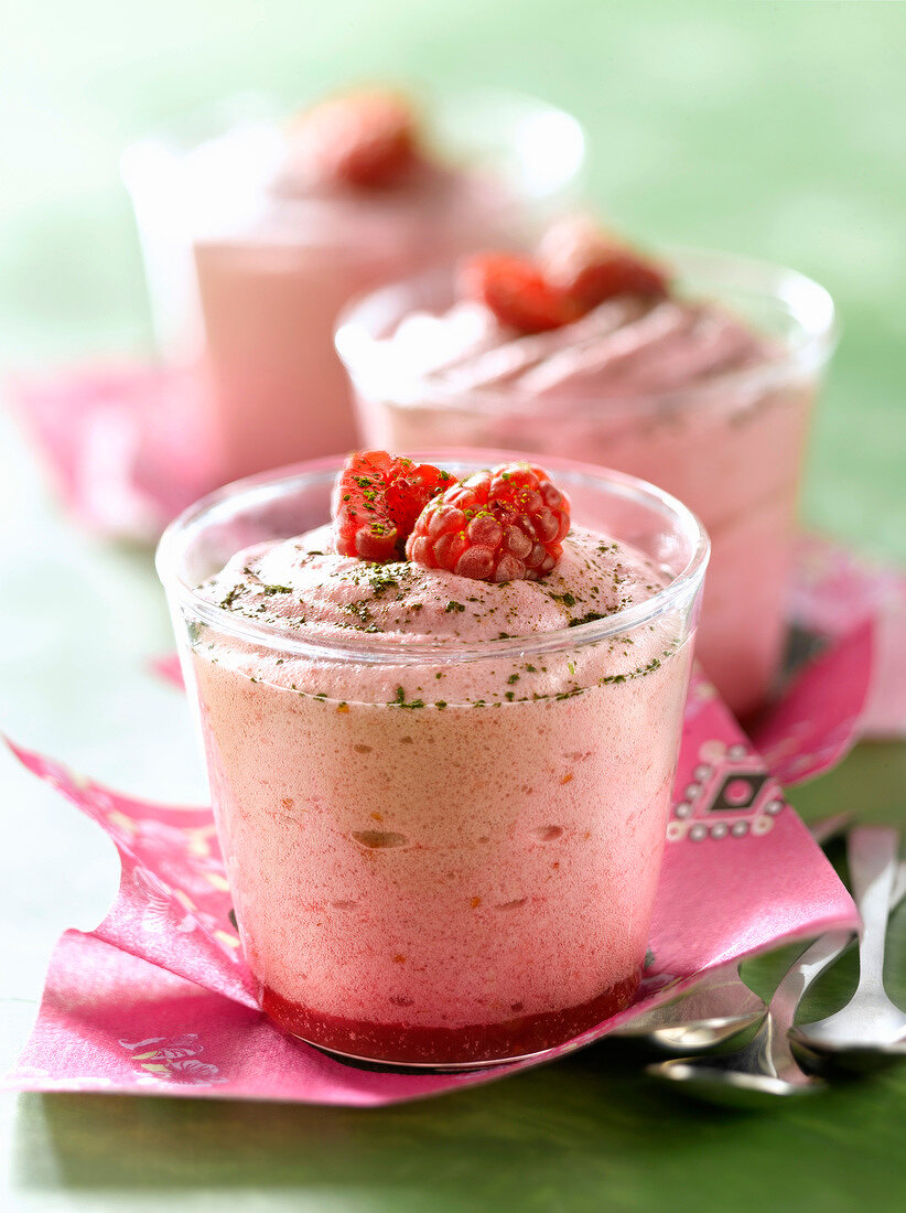 Raspberry and green tea mousse