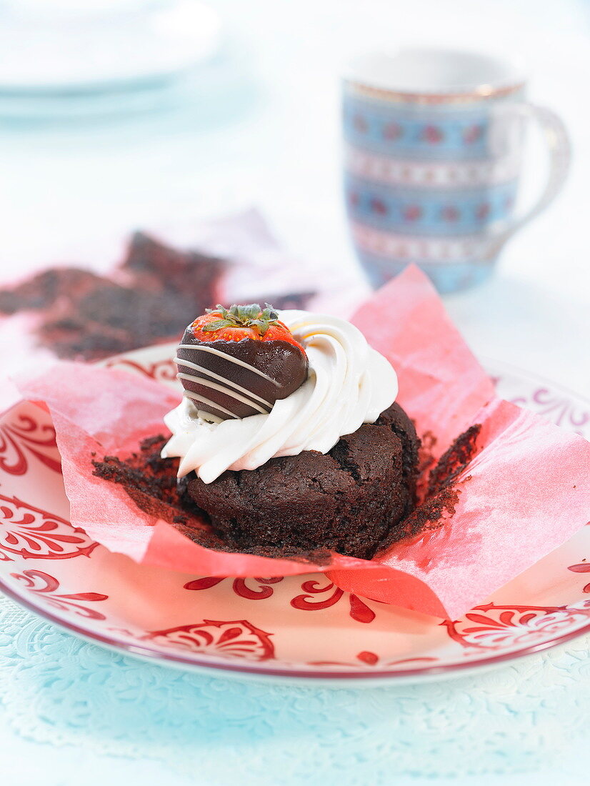 Chocolate and strawberry cupcake