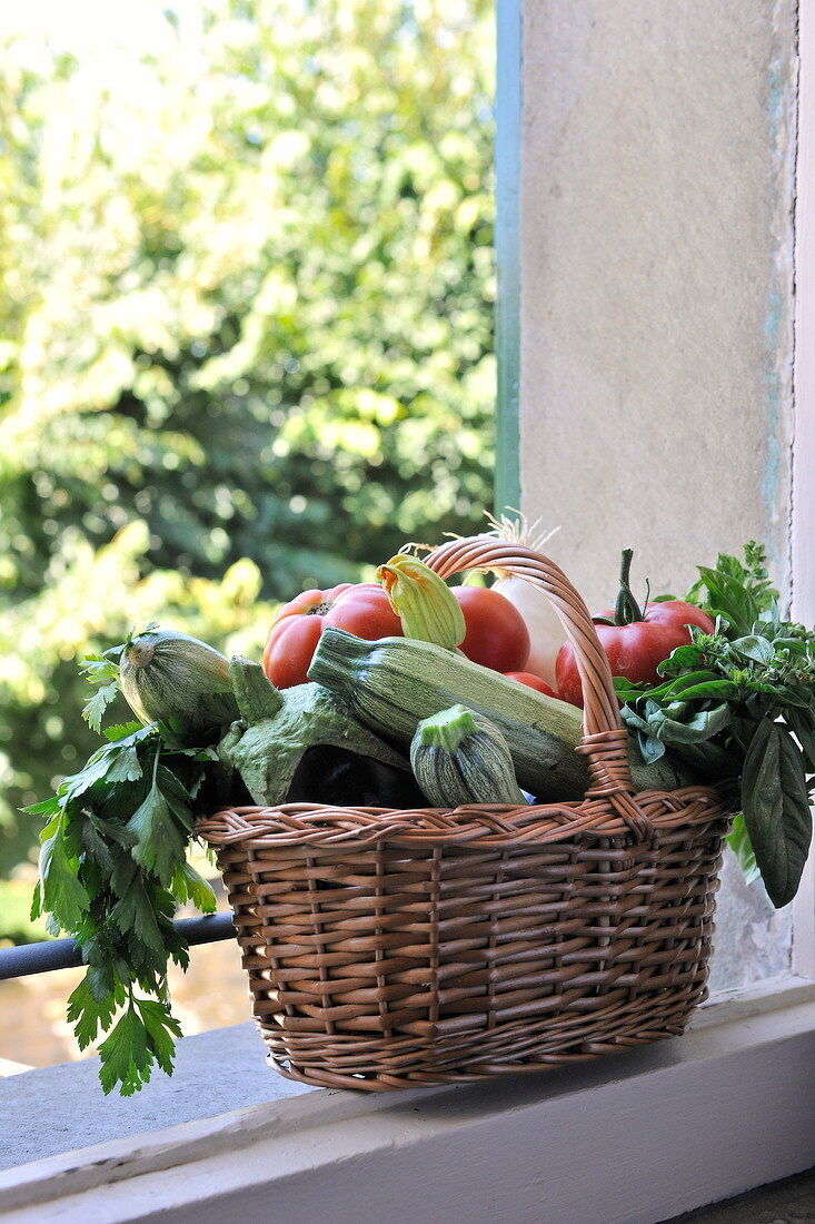 Basket of vegetables outdoors