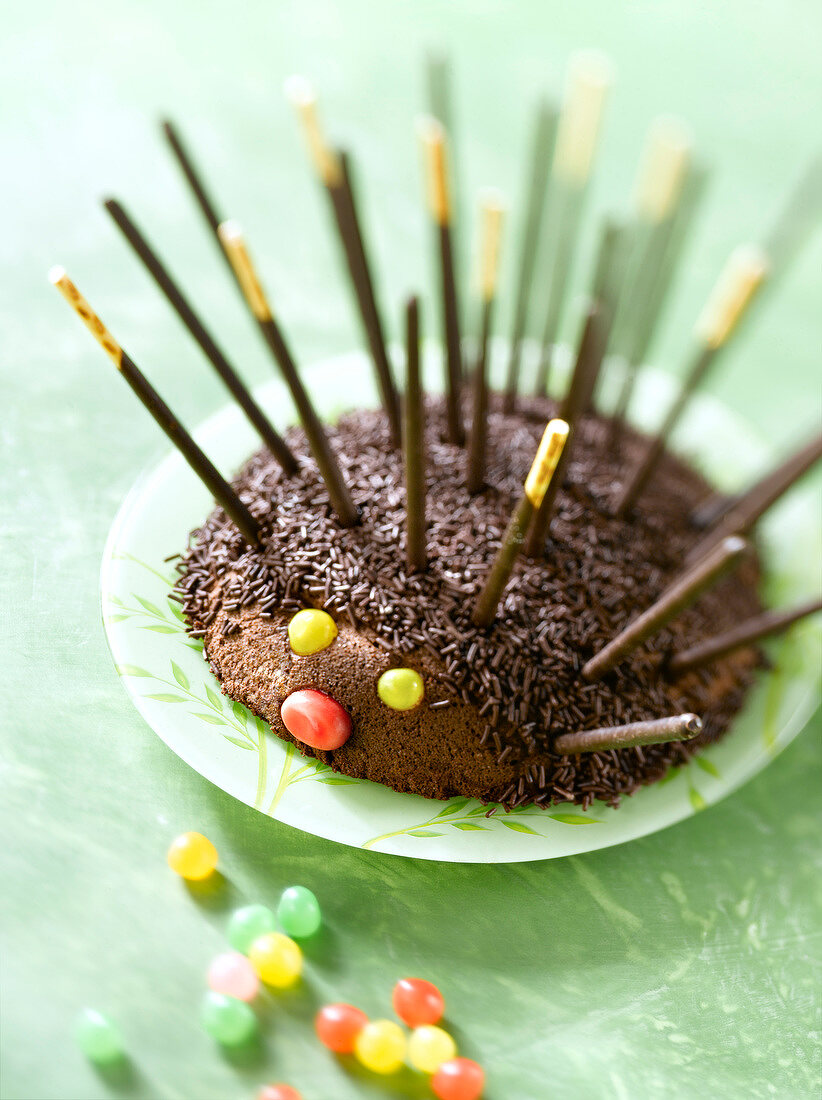 Mikado dark chocolate hedgehog cake