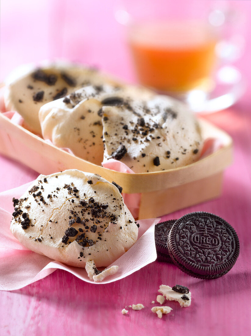 Meringue sprinkled with crushed Oreo biscuits