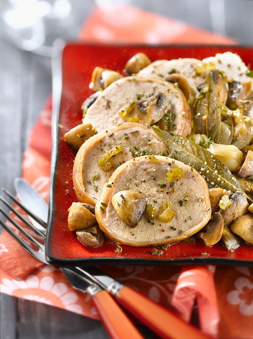 Roasted veal with mushrooms