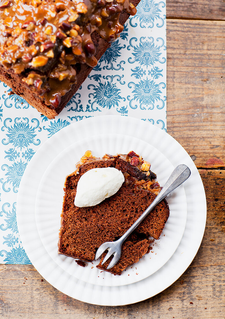 Slice of toffee and dried fruit cake
