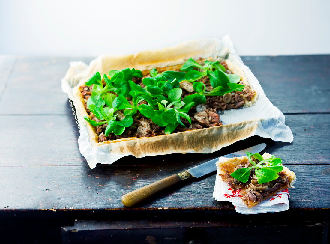 Duck breast and sweet corn lettuce savoury tart