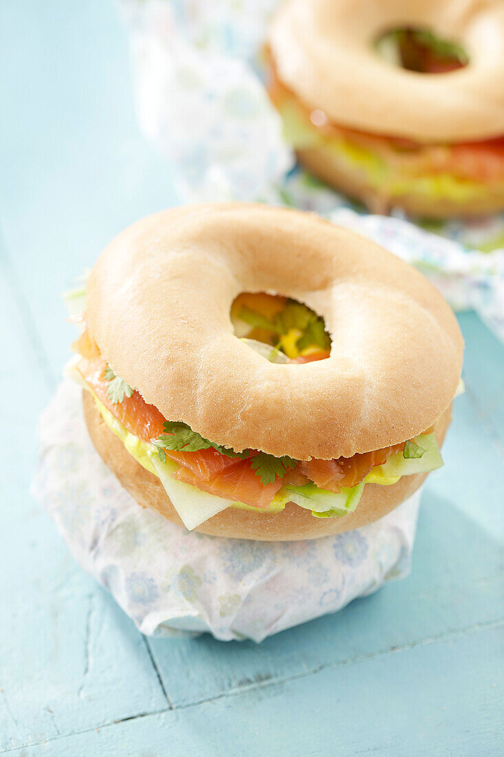 Salmon bagel sandwich