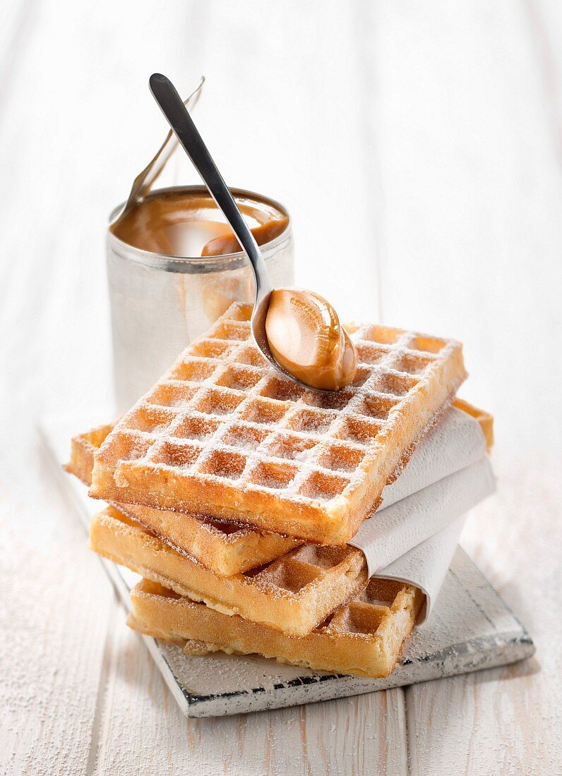 Waffles with homemade milk jam