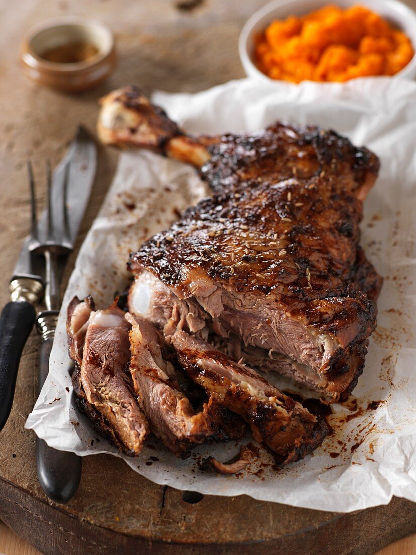 Shoulder of lamb marinated in citrus fruit and caramelized with spices