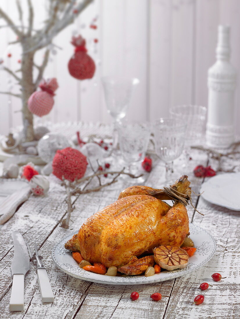 Bräthähnchen vom Freilandhuhn mit Ofengemüse