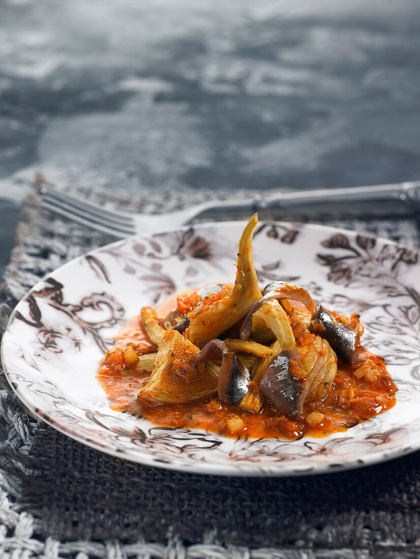 Artichoke and sardine stew