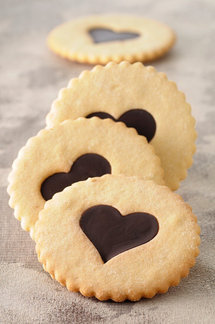 Chocolate heart shortbread cookies