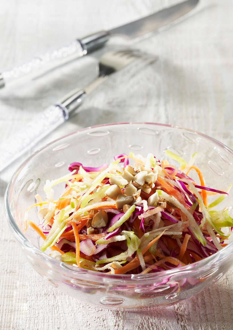Red cabbage, green apple, carrot and almond remoulade