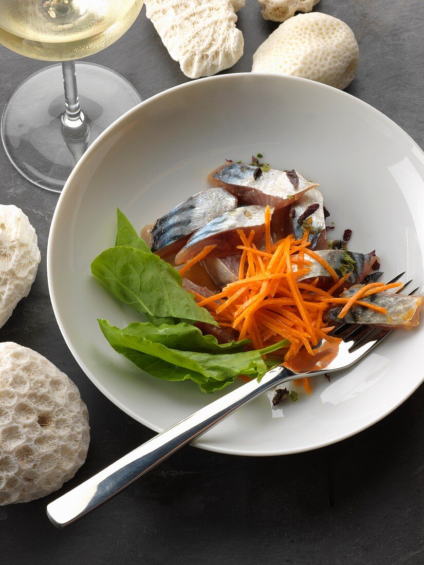 Mackerel and grated carrot salad with honey