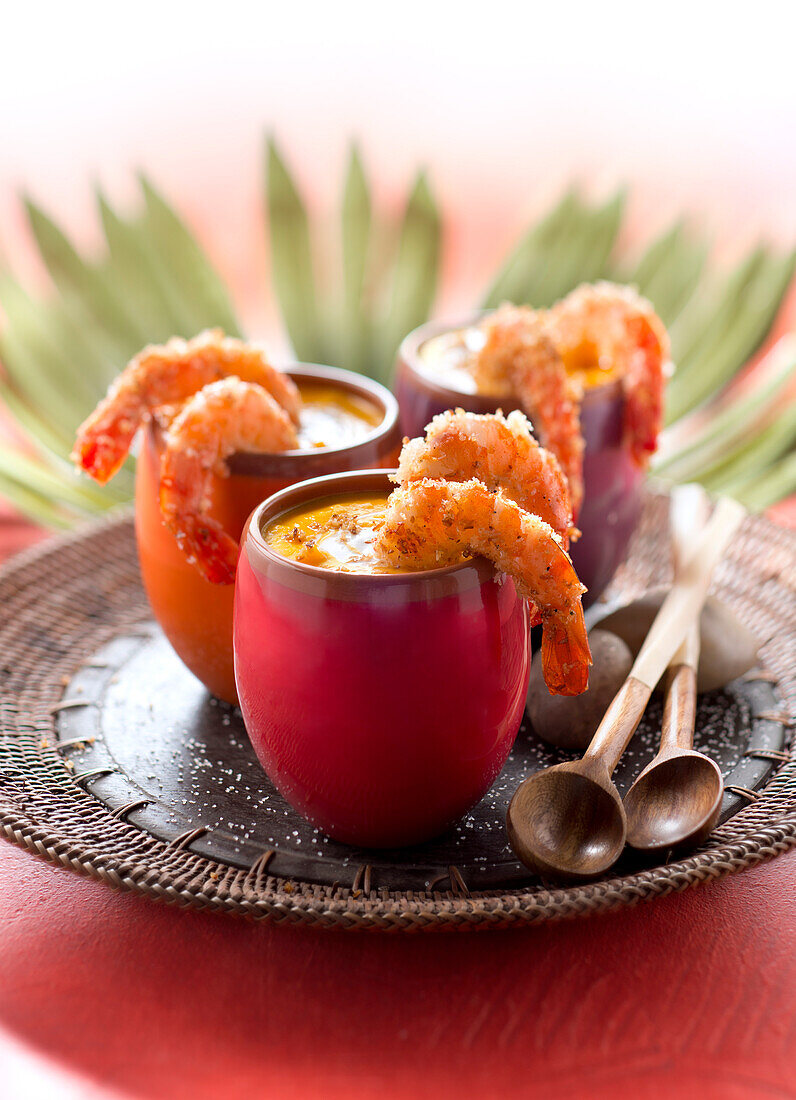 Camarao na moranga,cream of pumpkin soup with shrimps and coconut
