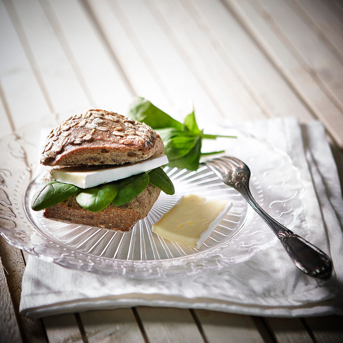 Brie and spinach granary bread sandwich