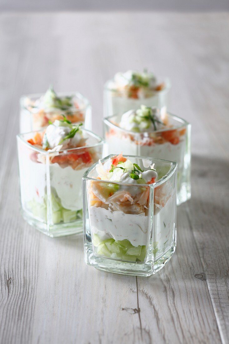 Cucumber, yoghurt and crab cocktails