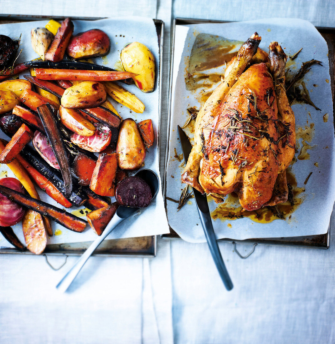 Roasted chicken and autumn vegetables