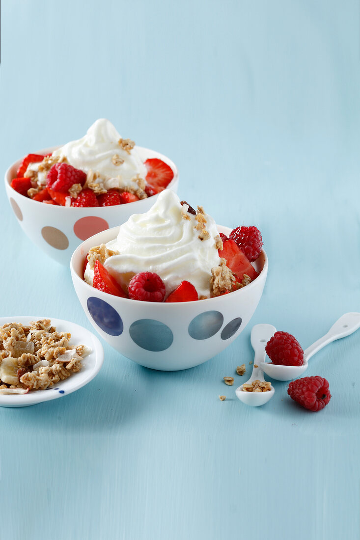Frozen yoghurt with fresh and dried fruit