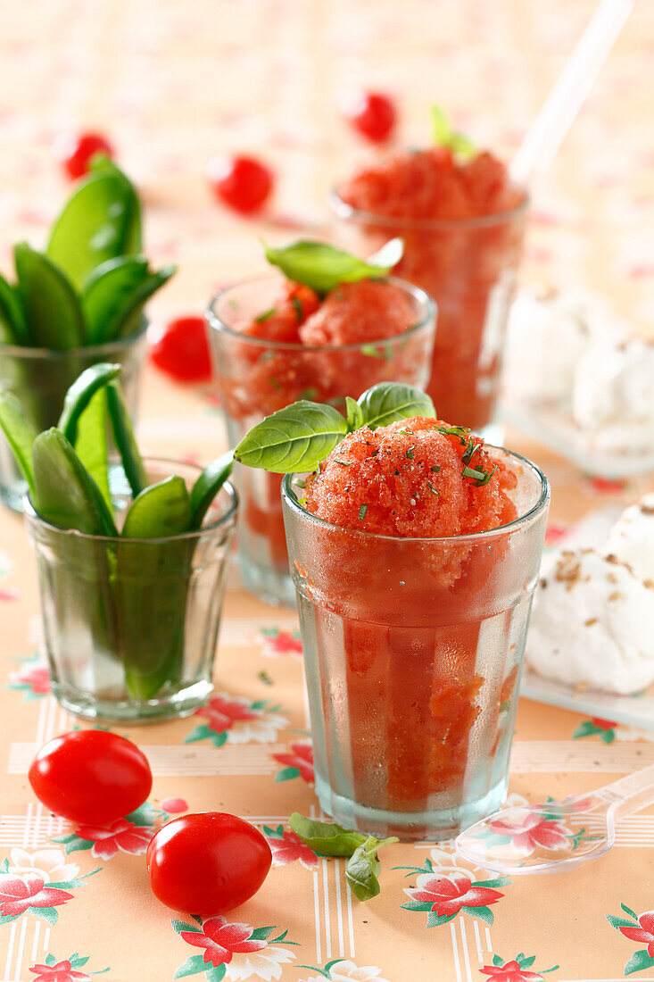 Tomato, olive oil and basil sorbet