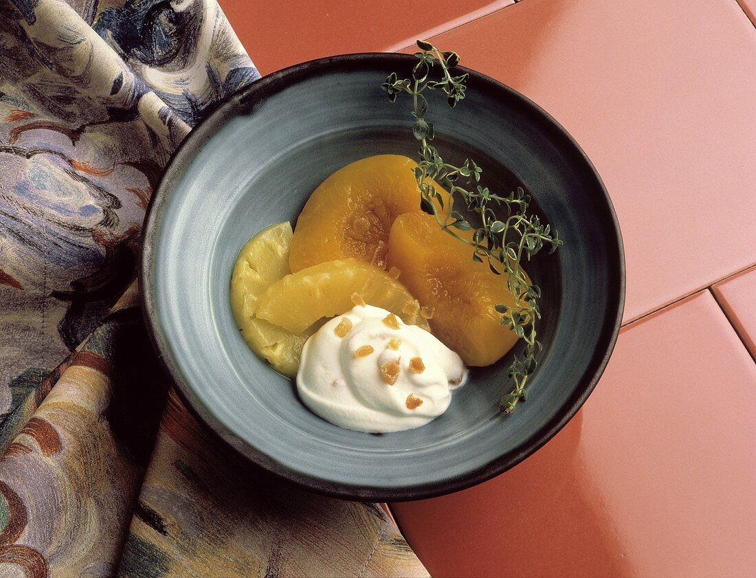 Peach and Pineapple Slices; Whipped Cream
