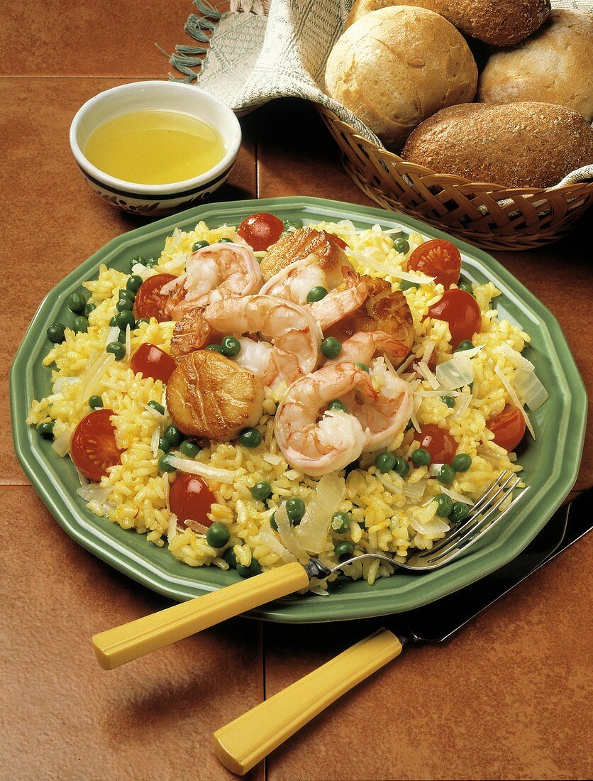 Seafood on Yellow Rice with Vegetables