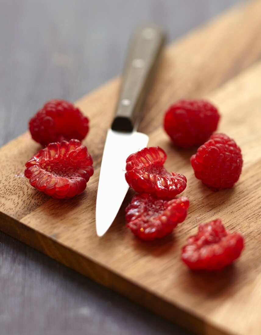 Slicing the raspberries