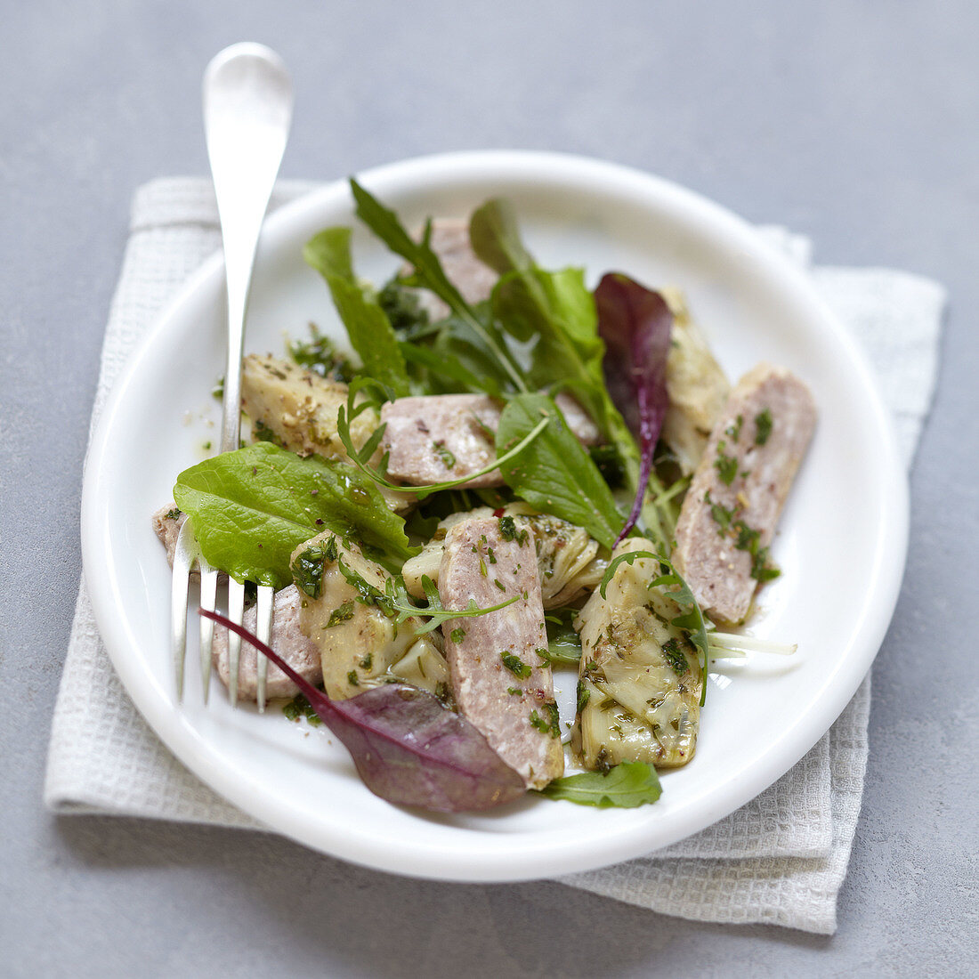 Artichoke heart and farmhouse pâté warm salad