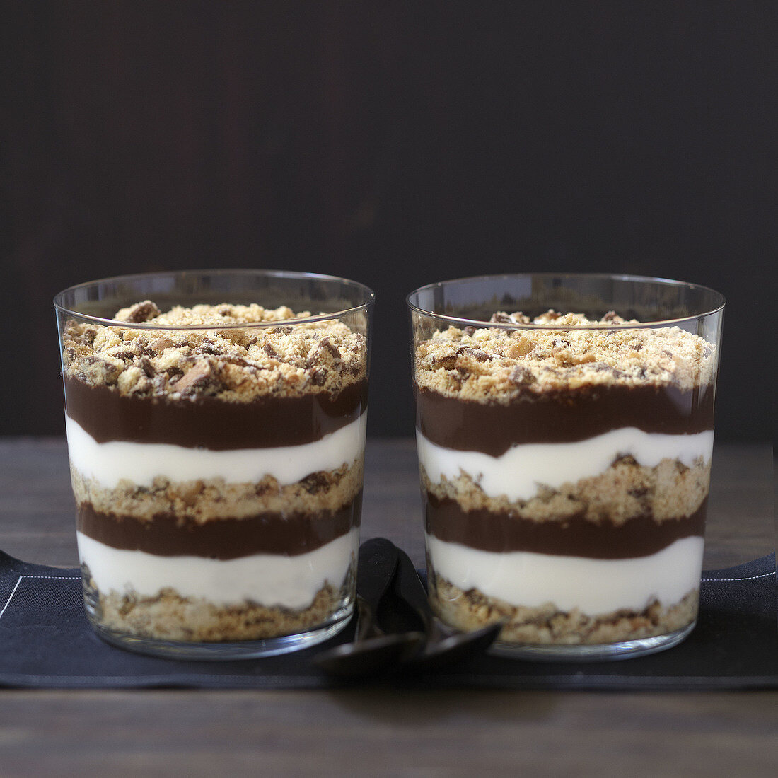 Fromage frais, chocolate Danette and crushed cookie trifle