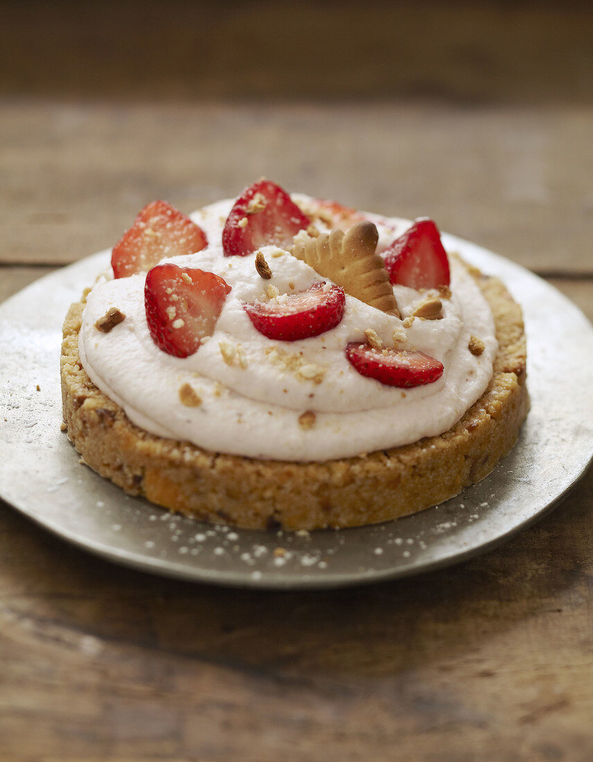 Cream and strawberry rich tea biscuit pastry tart