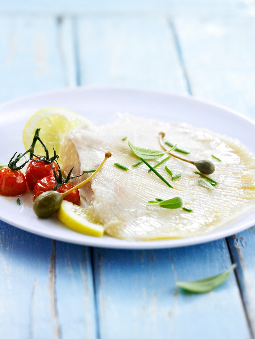 Steamed skate with lemon and capers